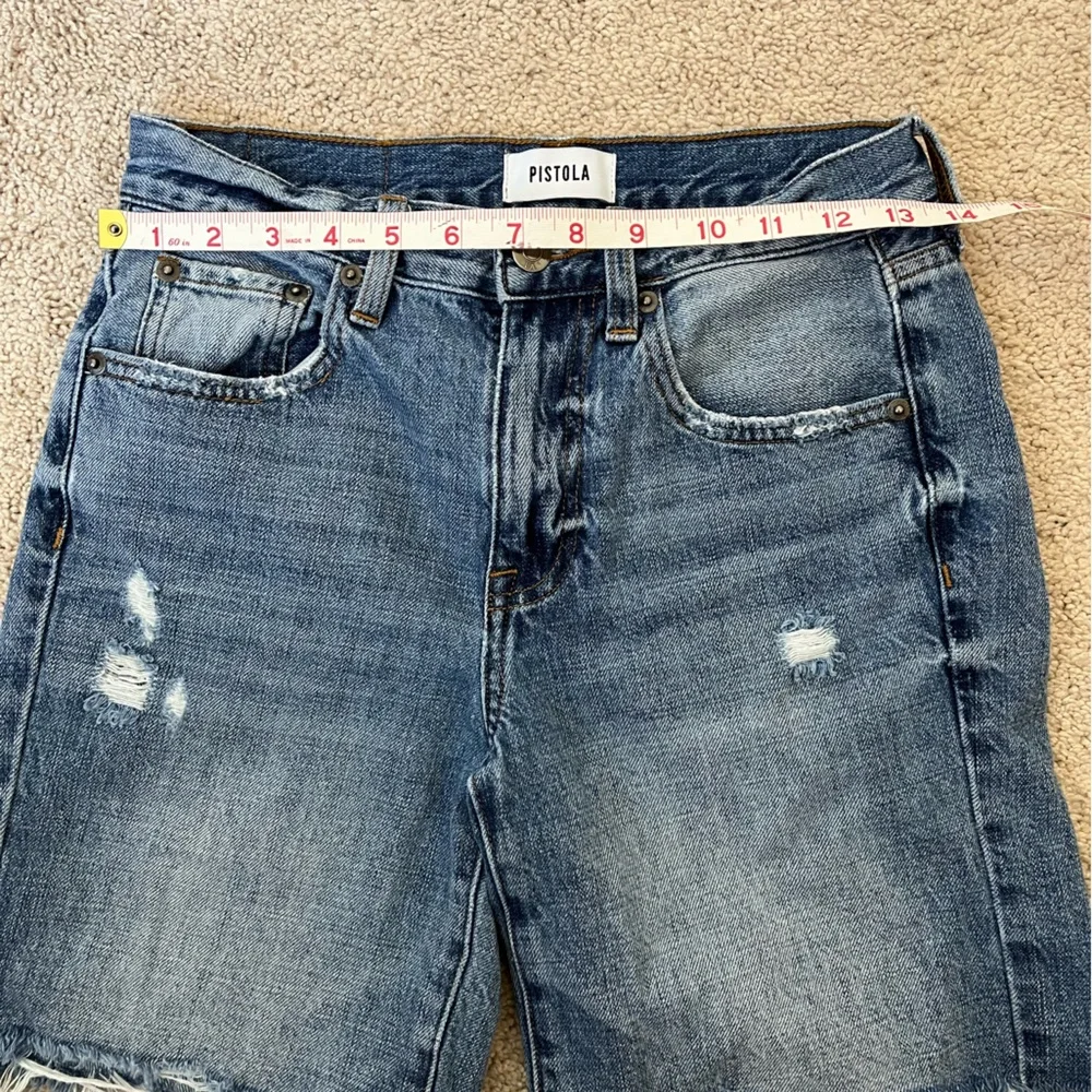 Pistola High Waist Cotton Distressed Raw Hem Long Denim Shorts Size Women’s 24